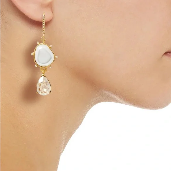 Oscar de la Renta Faux Pearl with Crystal Drop Earrings Green